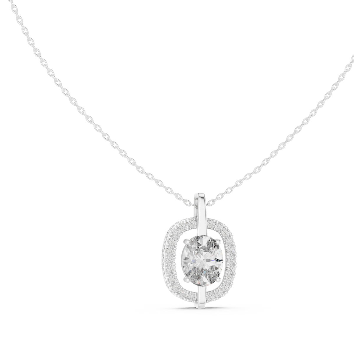 celeste oval halo diamond pendant necklace