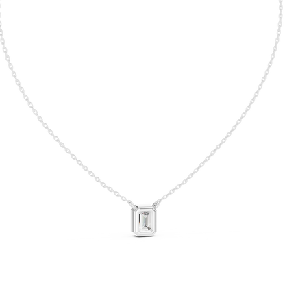 Bezel Emerald Diamond Pendant Necklace
