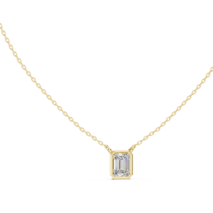 Bezel Emerald Diamond Pendant Necklace