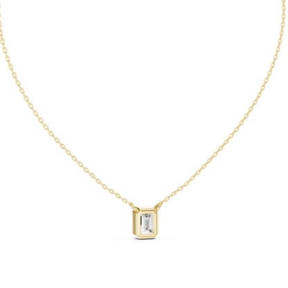 Bezel Emerald Diamond Pendant Necklace