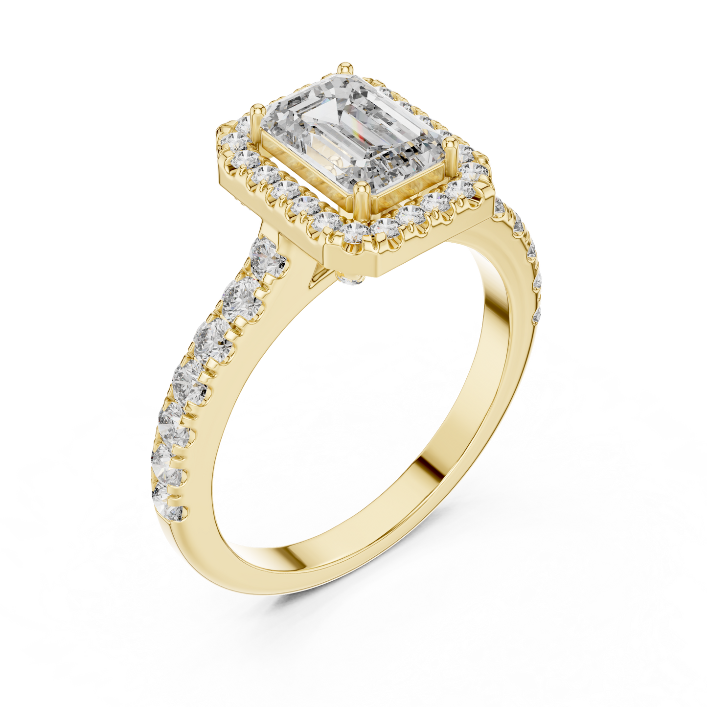 emerald halo pavé ring
