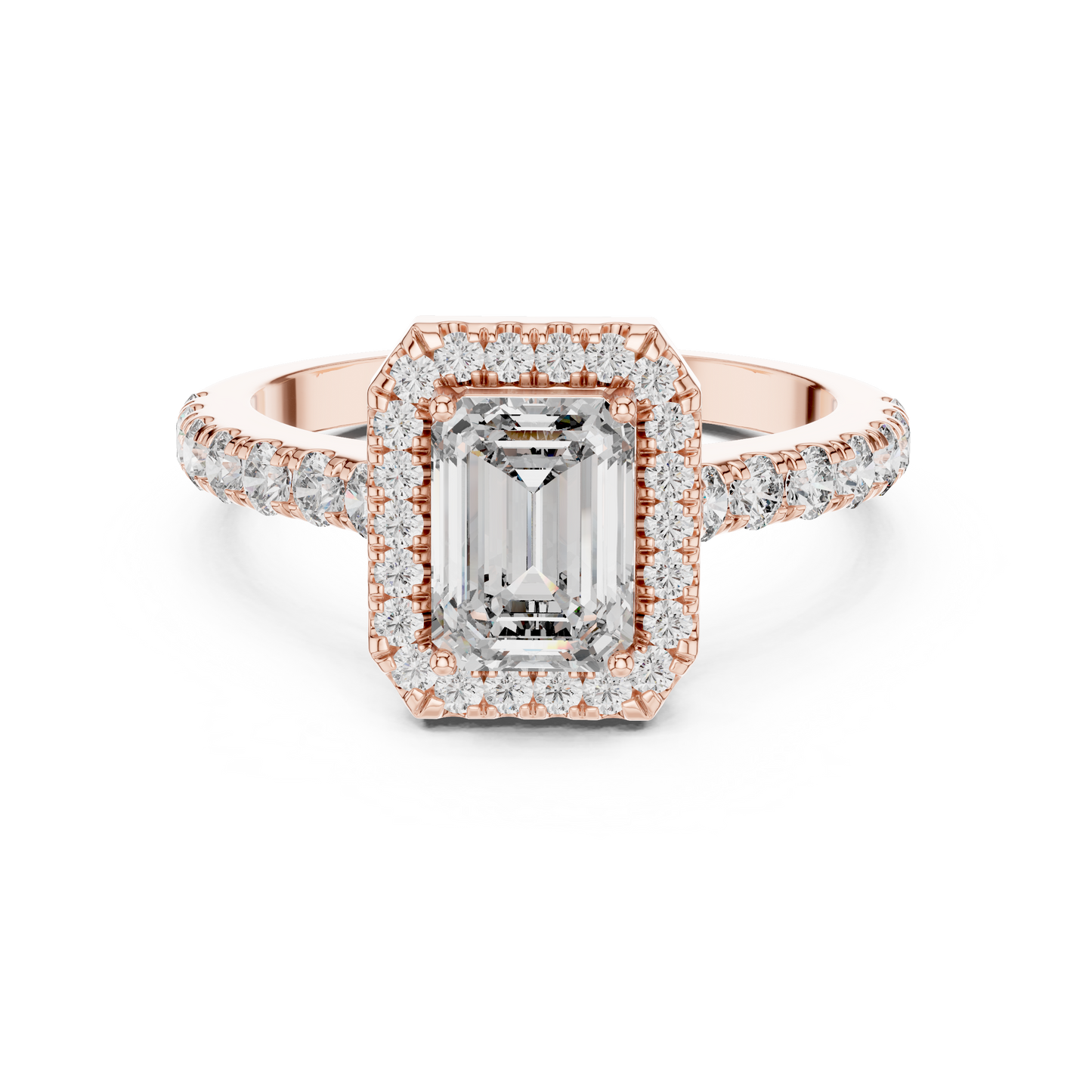 emerald halo pavé ring