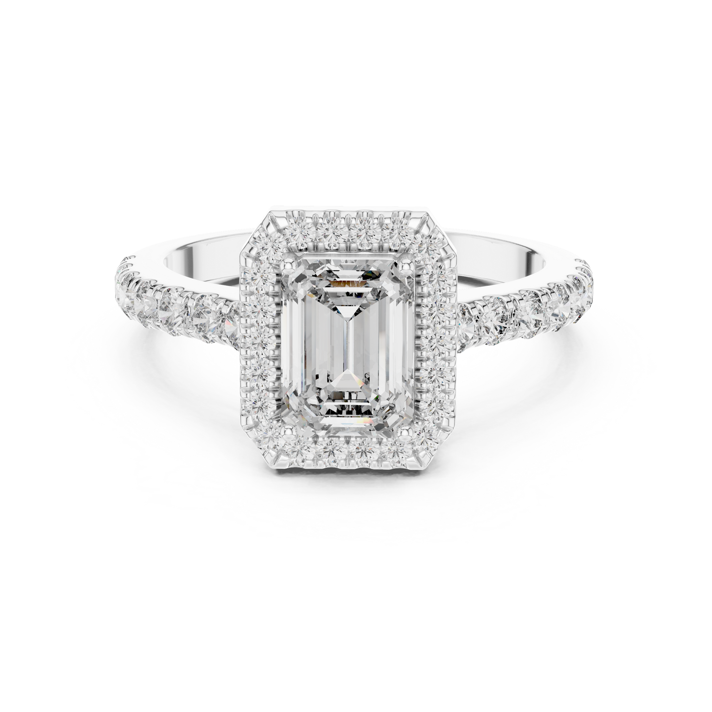emerald halo pavé ring