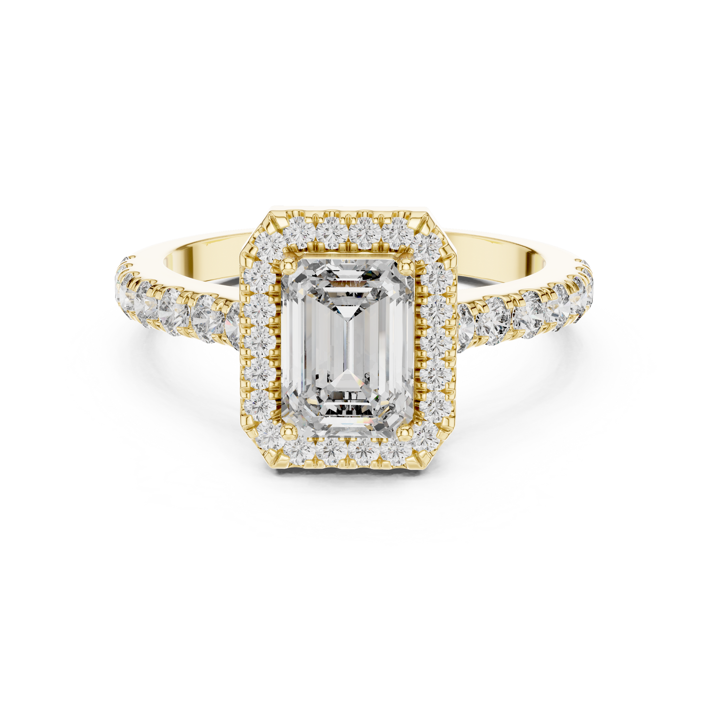 emerald halo pavé ring