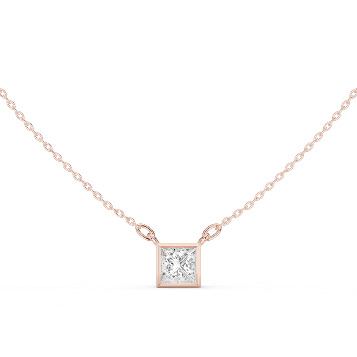 bezel princess diamond pendant necklace
