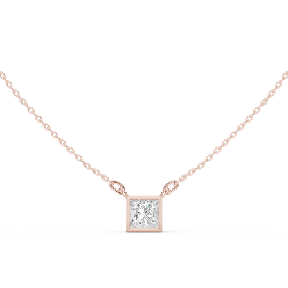 Bezel Princess Diamond Pendant Necklace