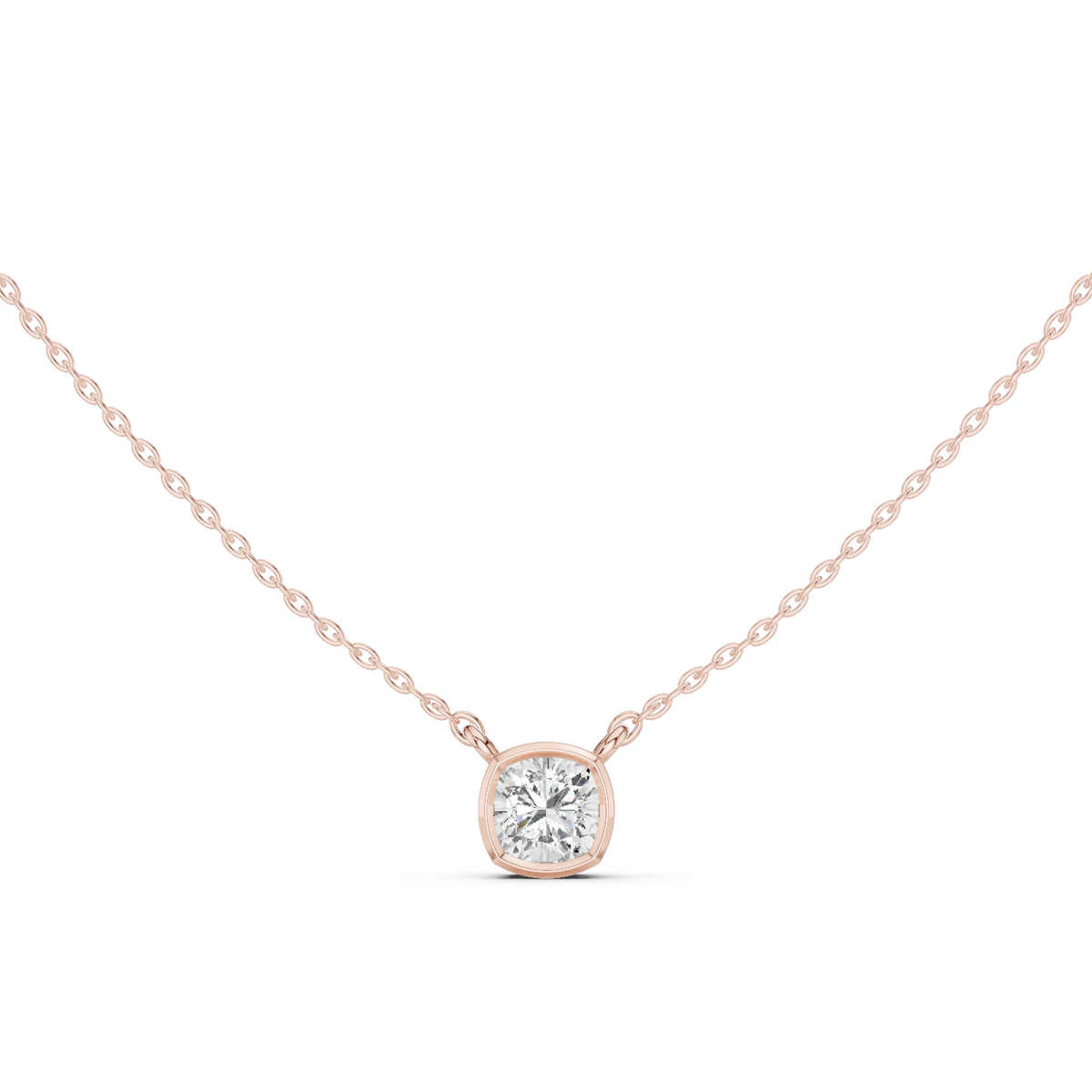 bezel cushion diamond pendant necklace