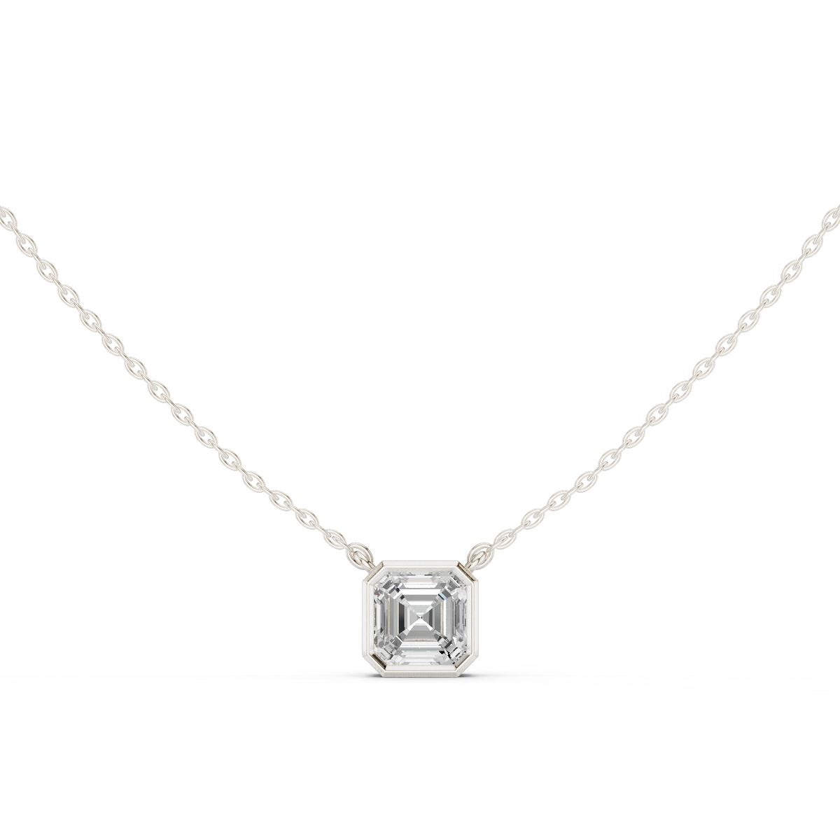 bezel asscher diamond pendant necklace