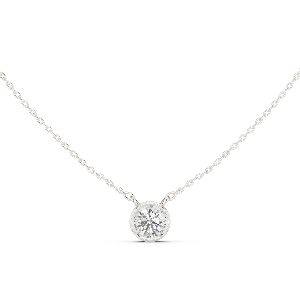 bezel round diamond pendant necklace