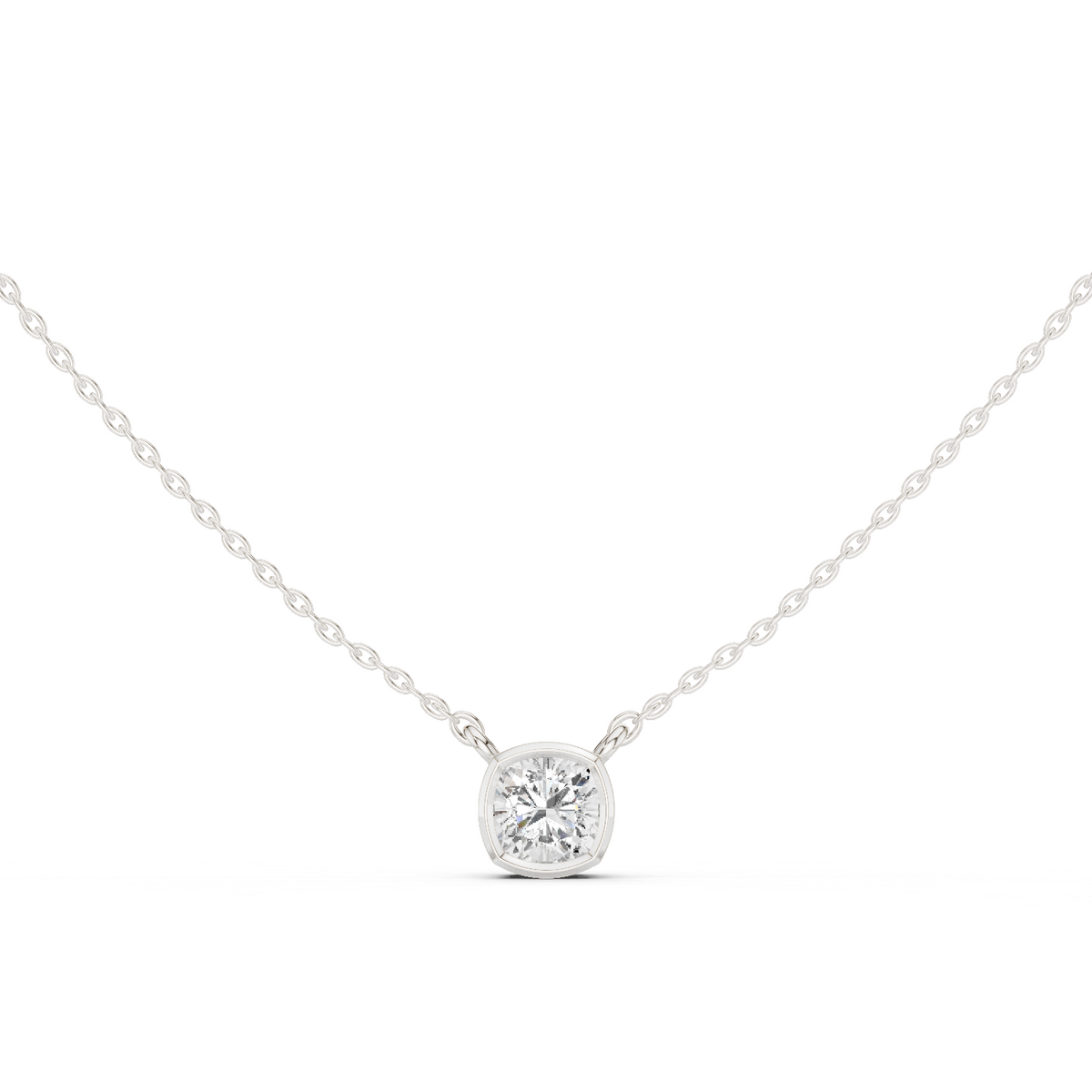 bezel cushion diamond pendant necklace