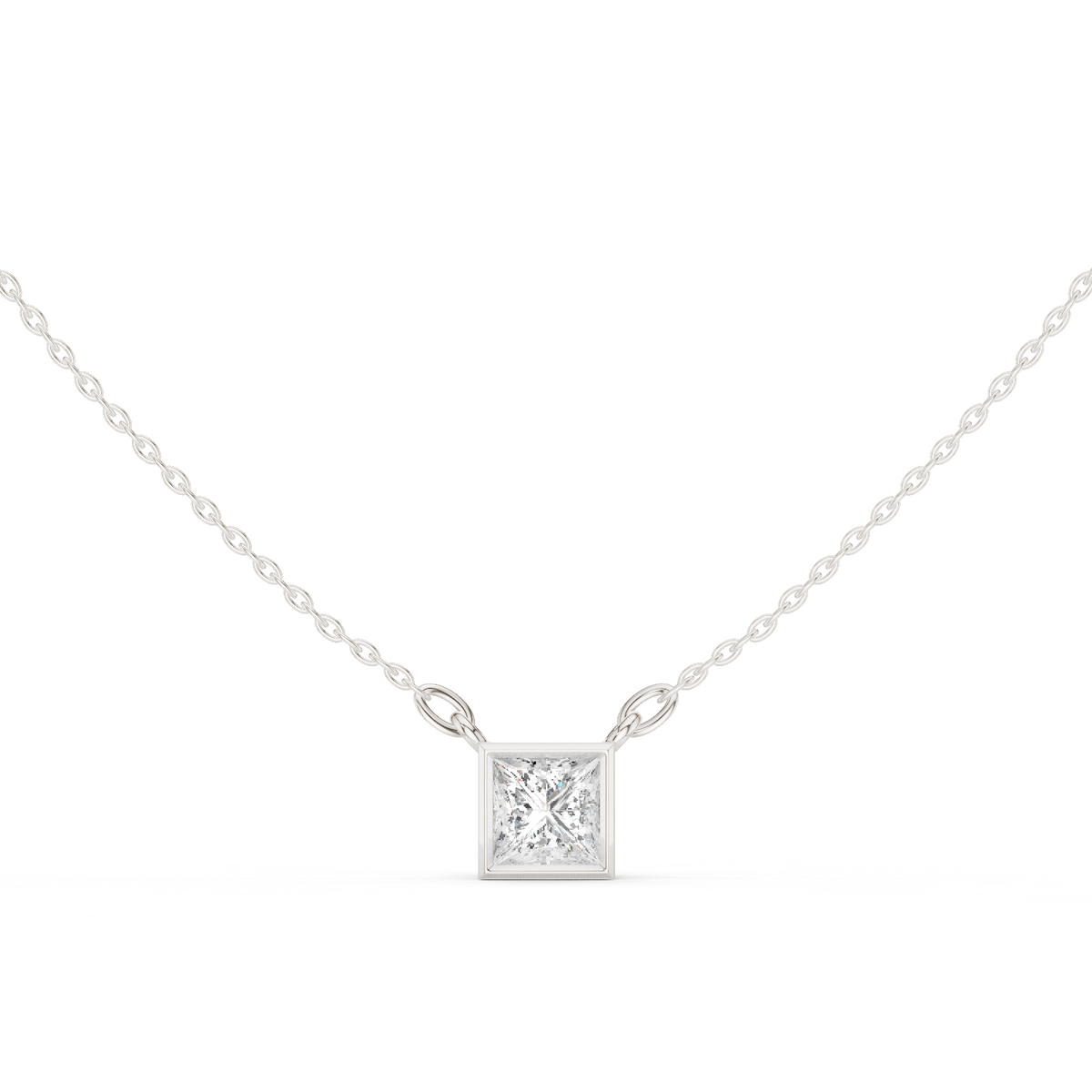 bezel princess diamond pendant necklace