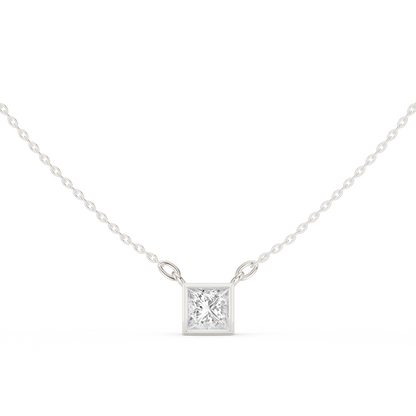 Bezel Princess Diamond Pendant Necklace