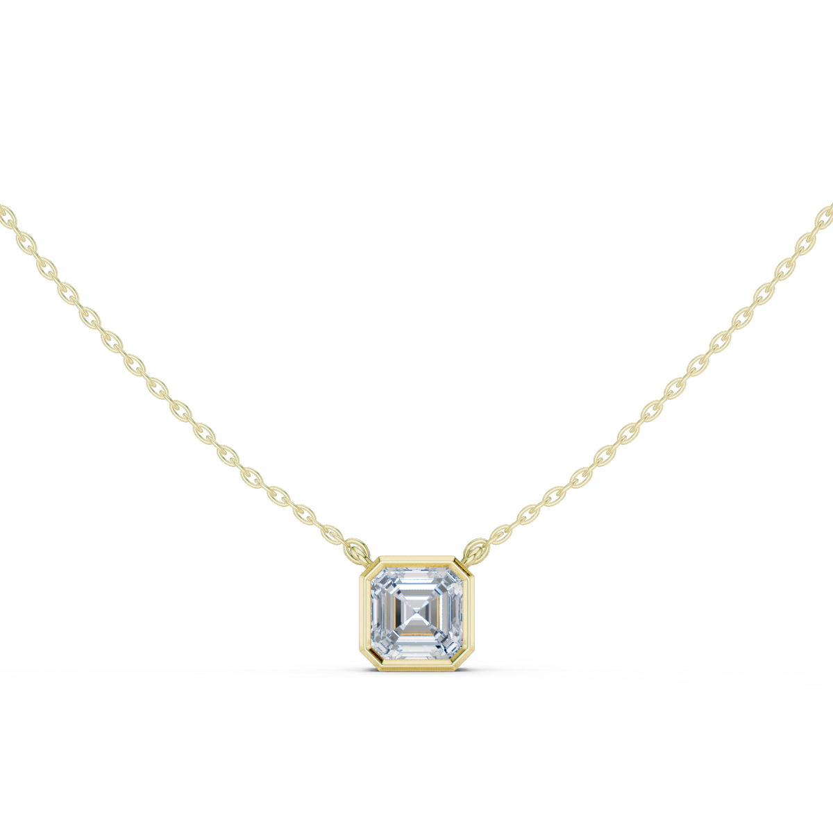 bezel asscher diamond pendant necklace