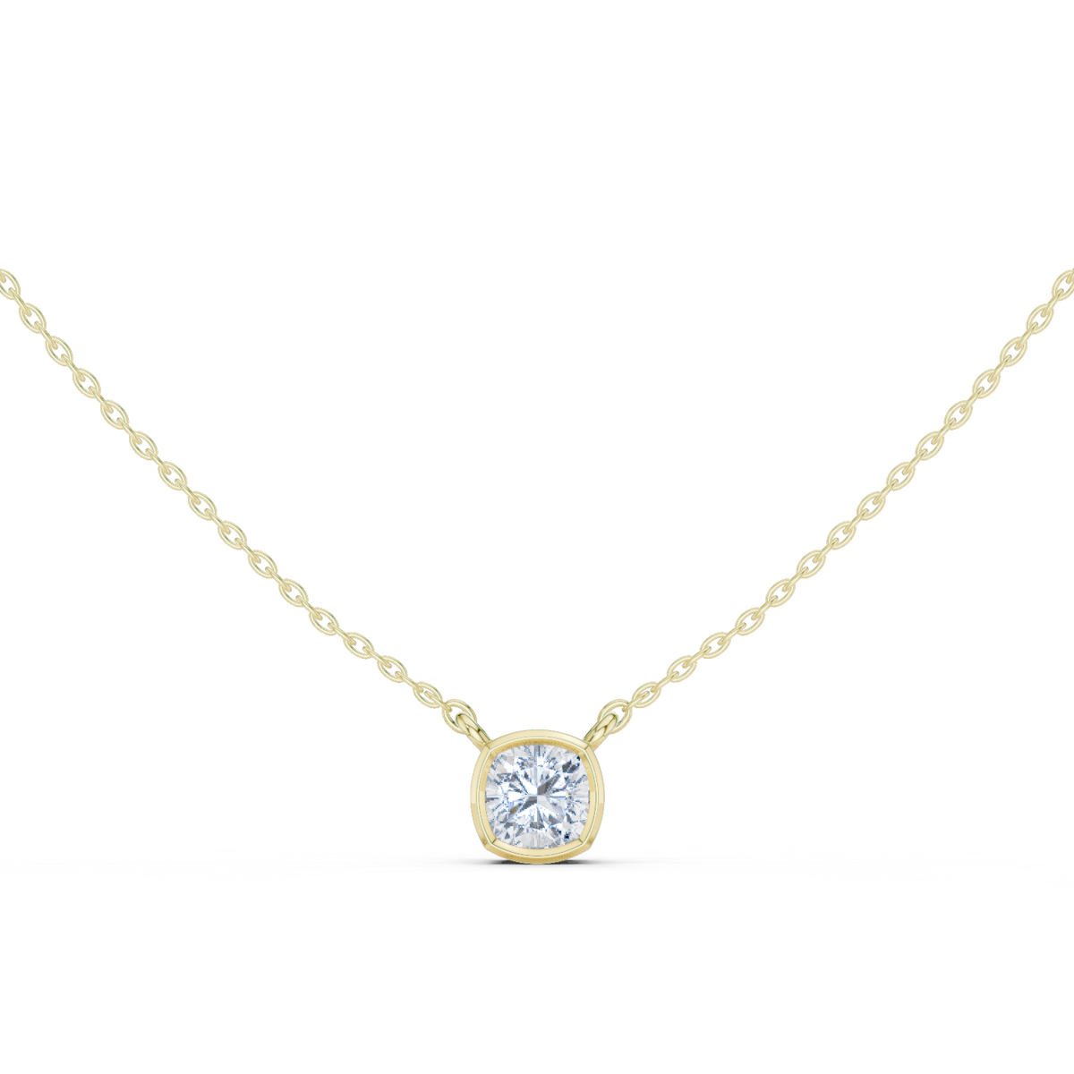 bezel cushion diamond pendant necklace