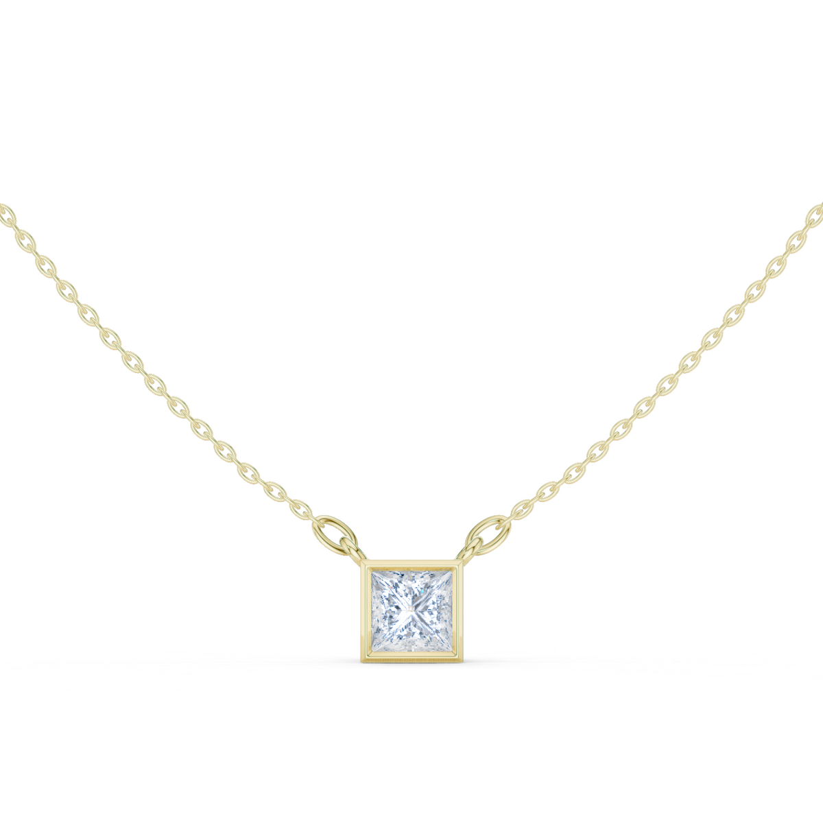 bezel princess diamond pendant necklace