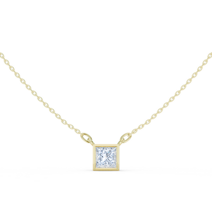 Bezel Princess Diamond Pendant Necklace