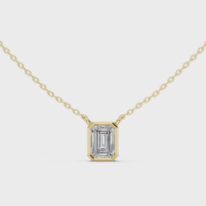 Bezel Emerald Diamond Pendant Necklace