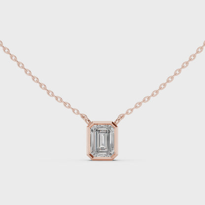 Bezel Emerald Diamond Pendant Necklace