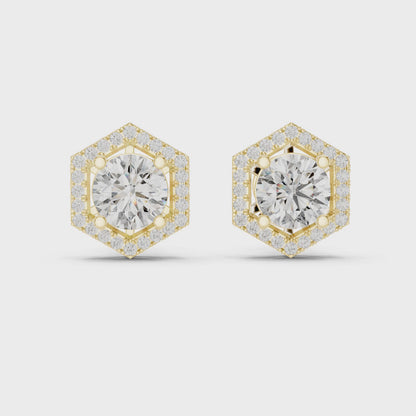Hexagon Shape Diamond Stud Earrings