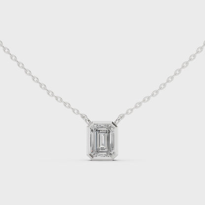 Bezel Emerald Diamond Pendant Necklace