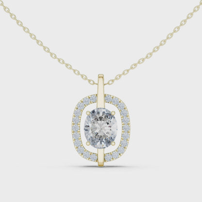Celeste Oval Halo Diamond Pendant Necklace